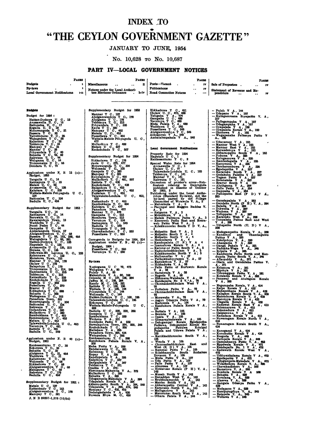 “ the Ceylon Government Gazette” January to June, 1954