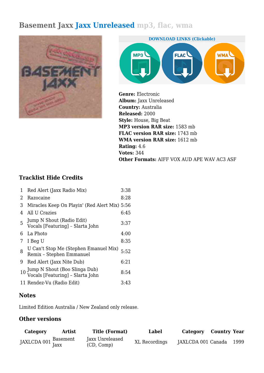 Basement Jaxx Jaxx Unreleased Mp3, Flac, Wma