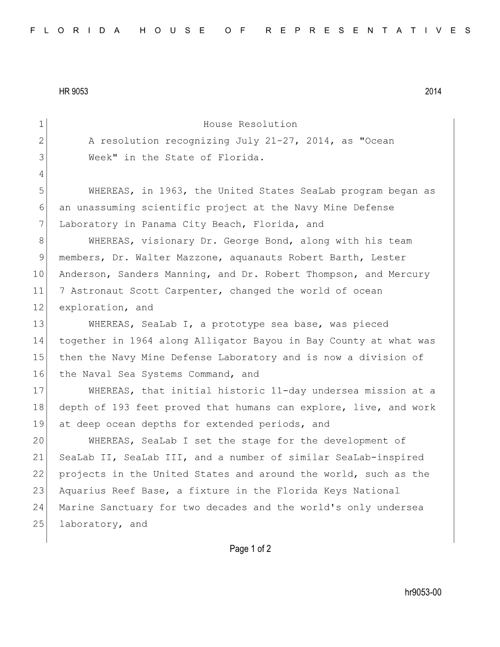 Hr9053-00 Page 1 of 2 House Resolution 1 A