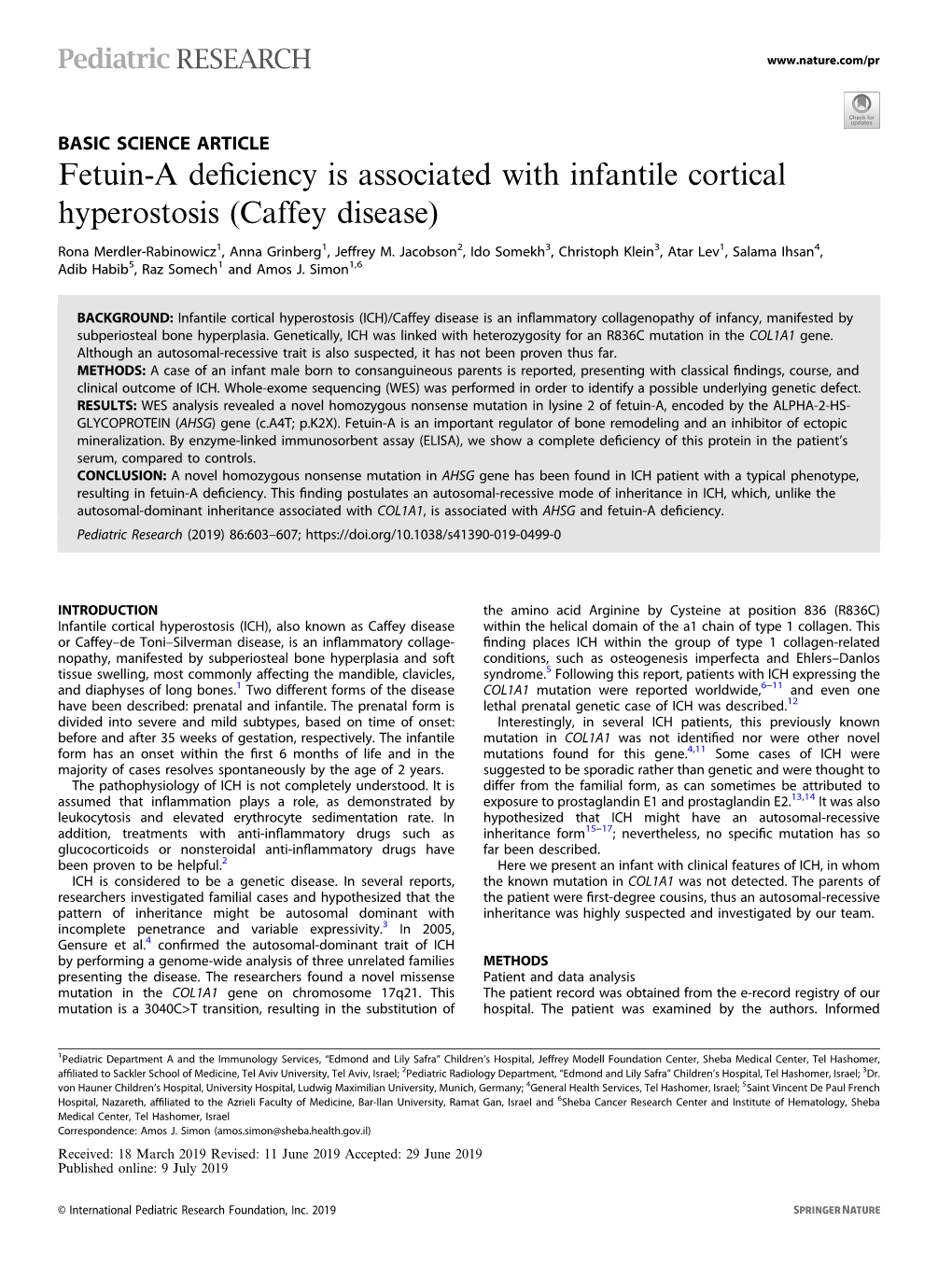 Fetuin-A Deficiency Is Associated with Infantile Cortical Hyperostosis