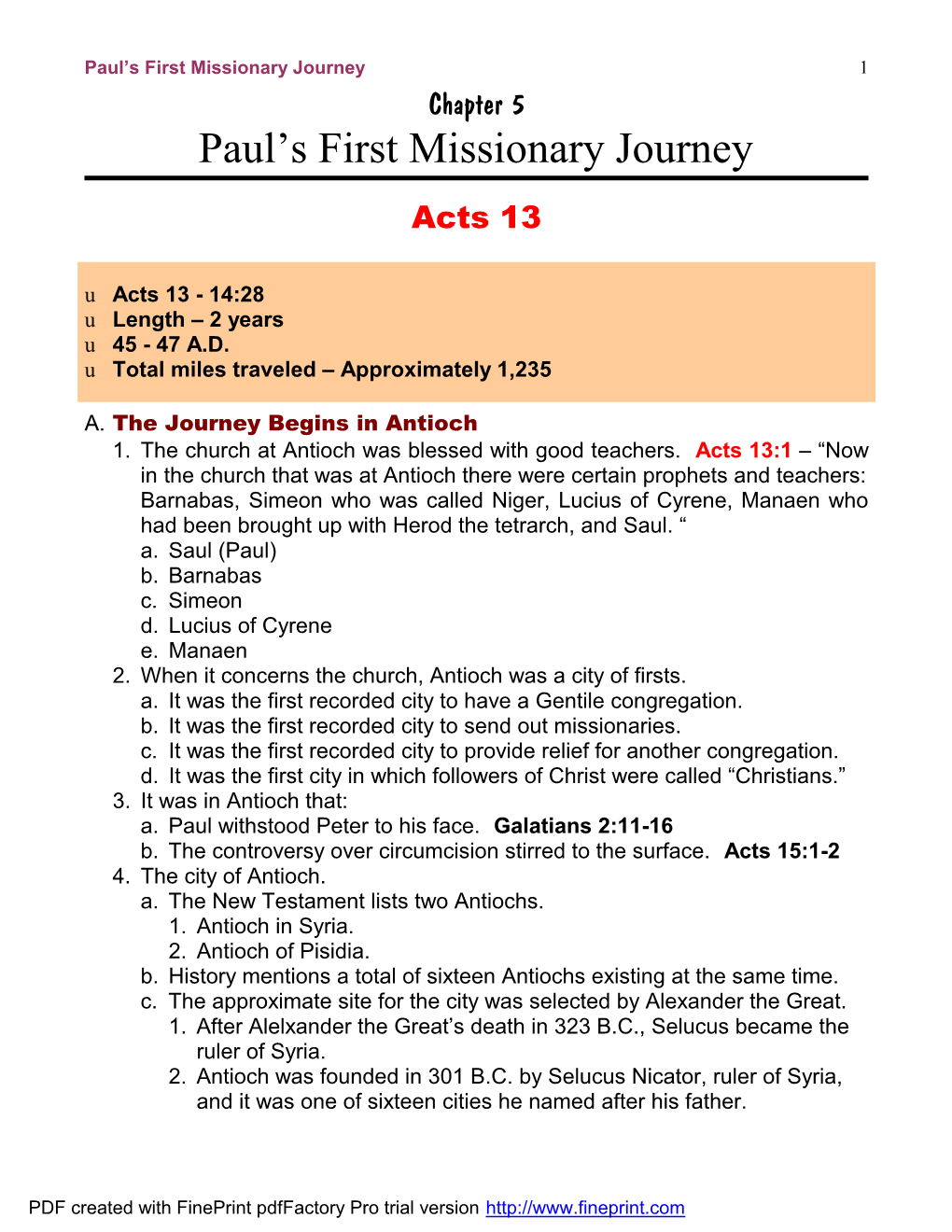 Chapter 5 – Paul's First Missionary Journey