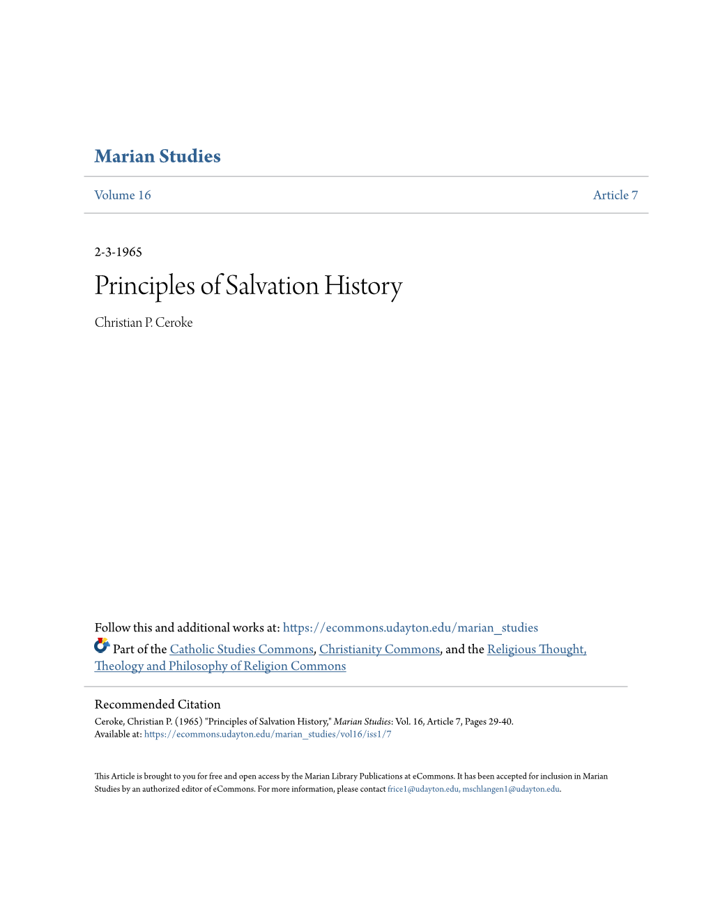 Principles of Salvation History Christian P