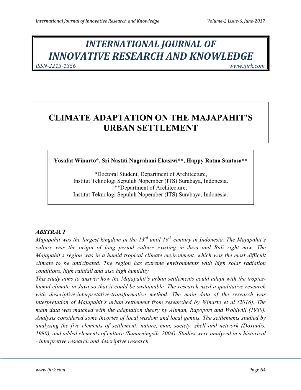 Climate Adaptation on the Majapahit's Urban Settlement