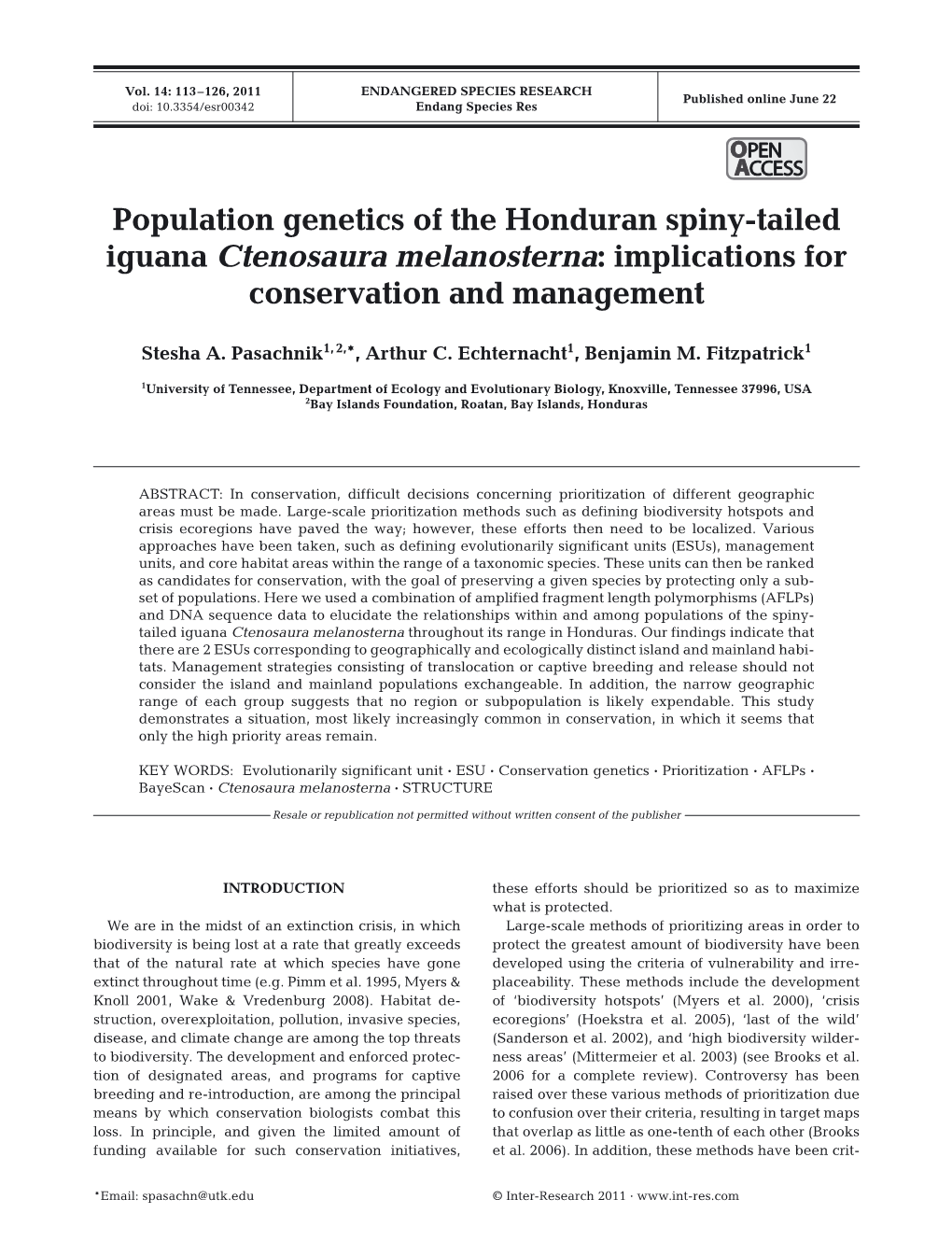 Population Genetics of the Honduran Spiny-Tailed Iguana Ctenosaura Melanosterna: Implications for Conservation and Management