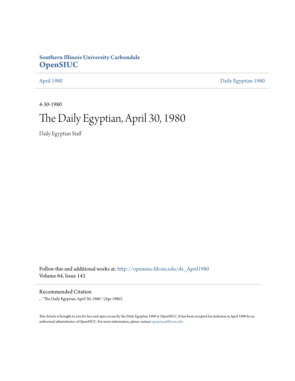 The Daily Egyptian, April 30, 1980