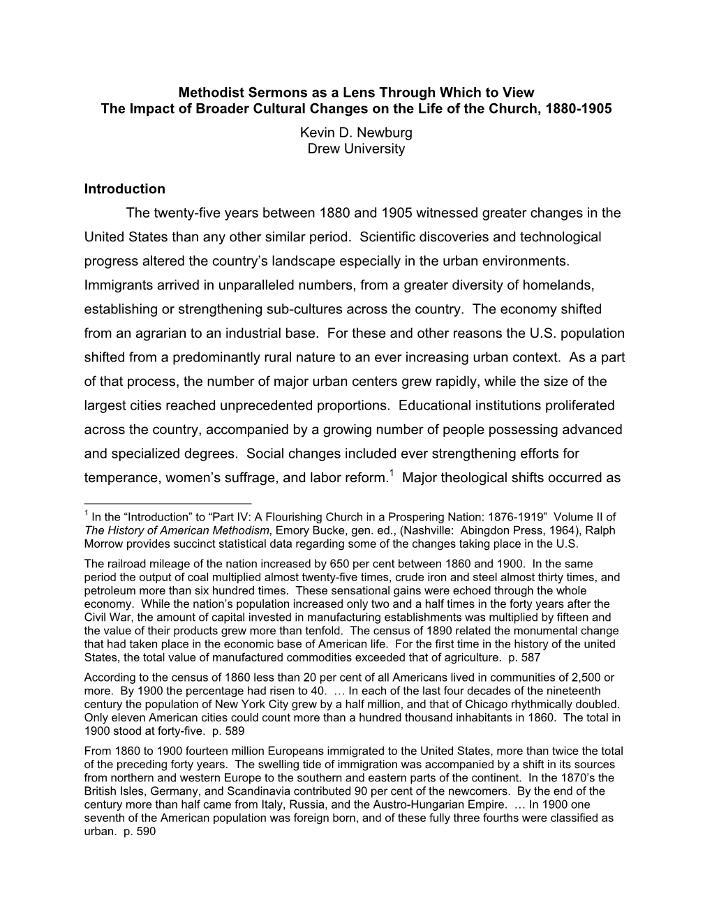 Methodist Sermons As a Lens Through Which to View the Impact of Broader Cultural Changes on the Life of the Church, 1880-1905