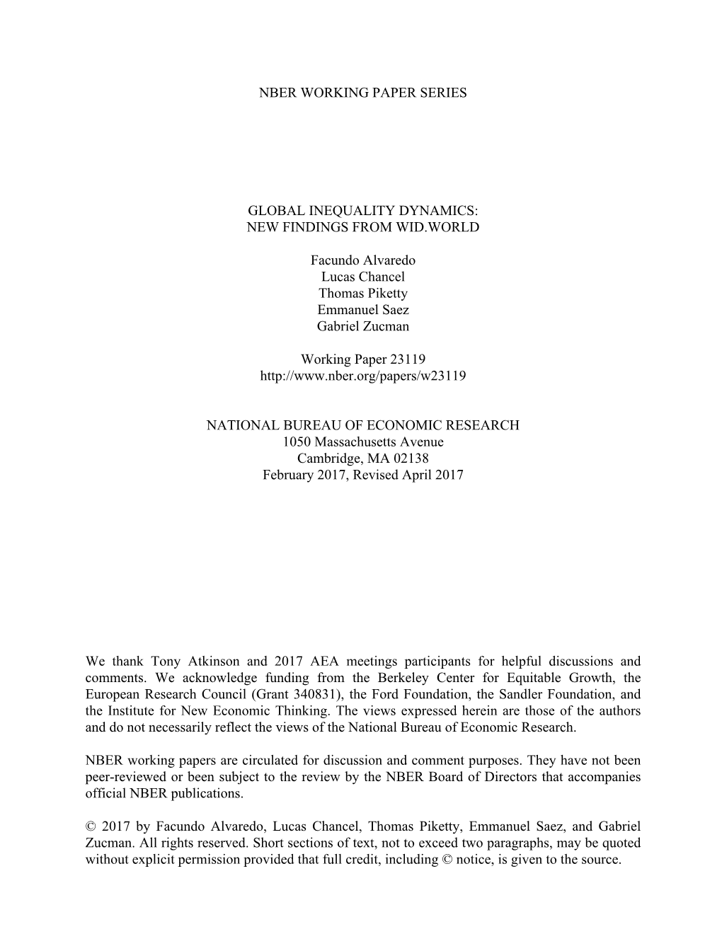 Global Inequality Dynamics: New Findings from Wid.World