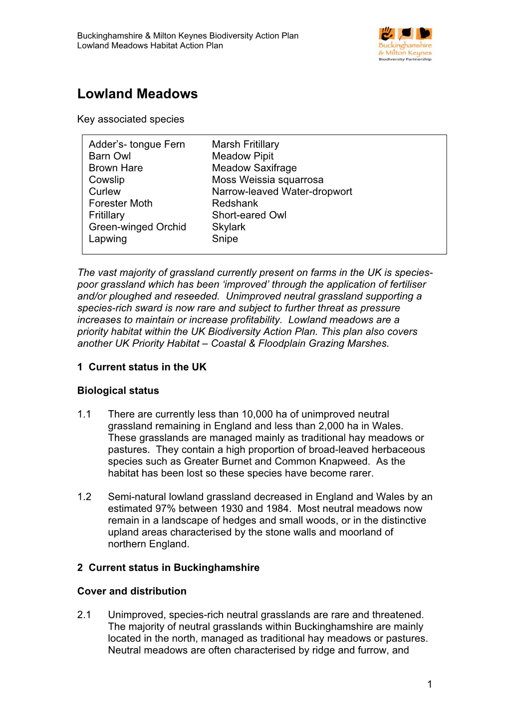 Lowland Meadows Habitat Action Plan