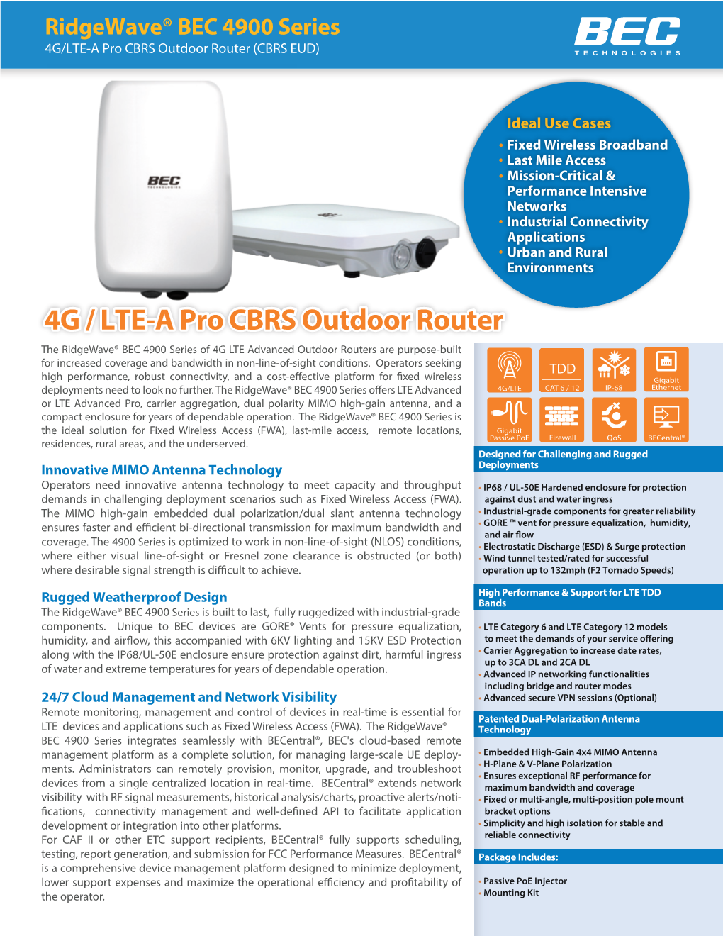 4G / LTE-A Pro CBRS Outdoor Router
