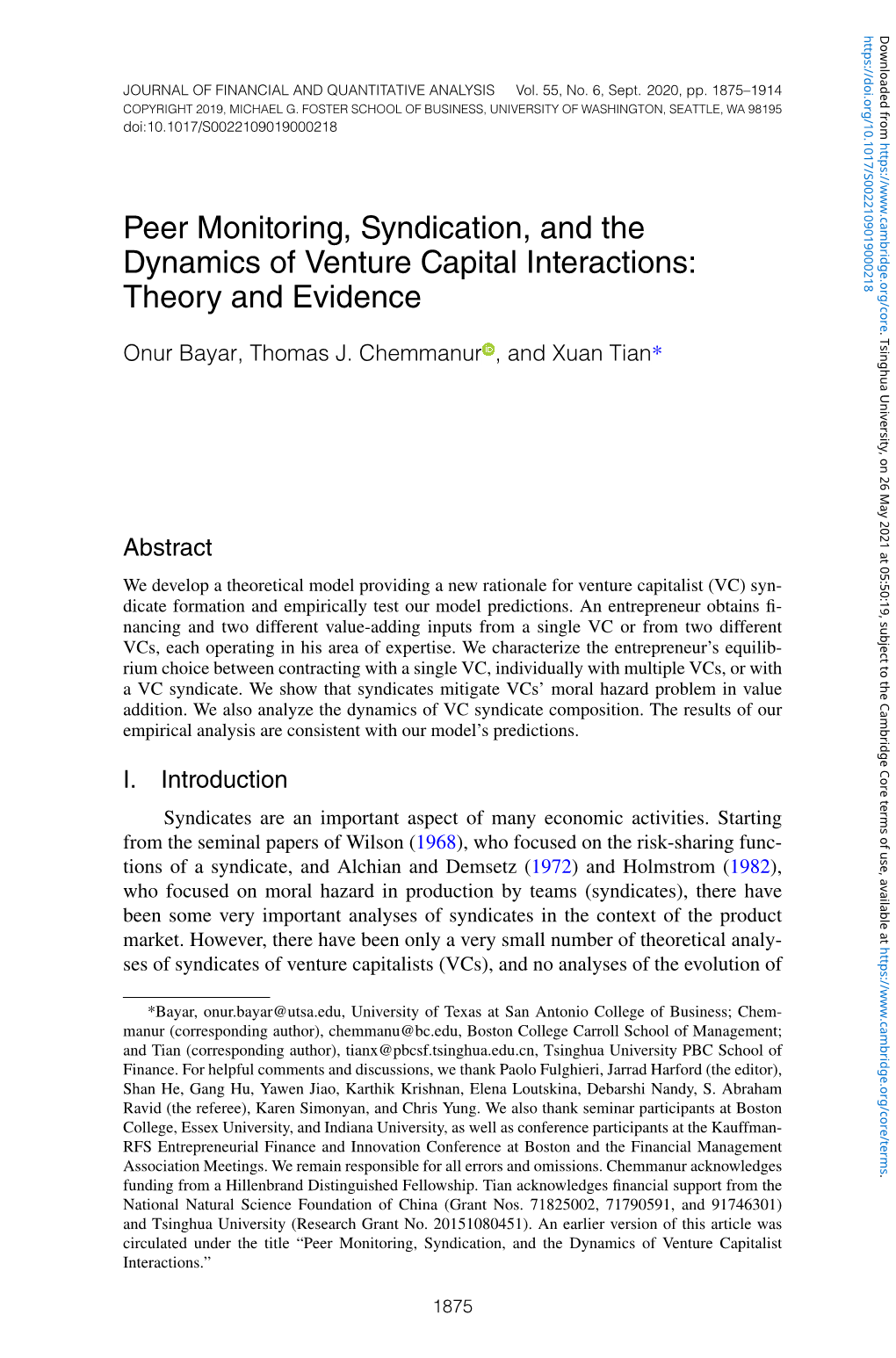 Peer Monitoring, Syndication, and the Dynamics of Venture Capital Interactions: Theory and Evidence