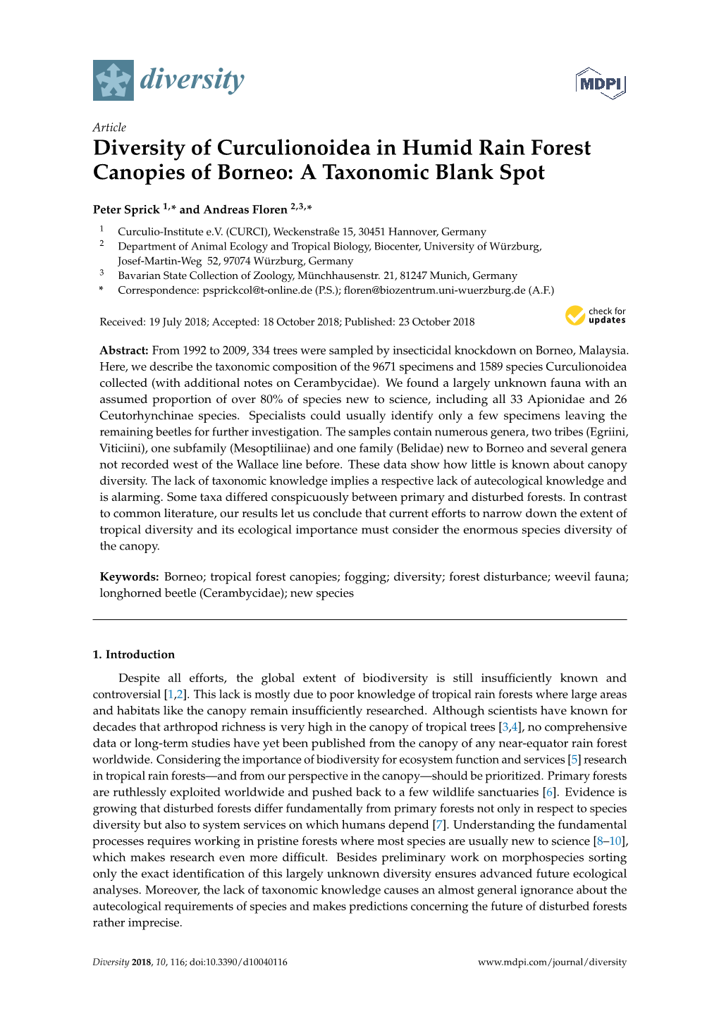 Diversity of Curculionoidea in Humid Rain Forest Canopies of Borneo: a Taxonomic Blank Spot