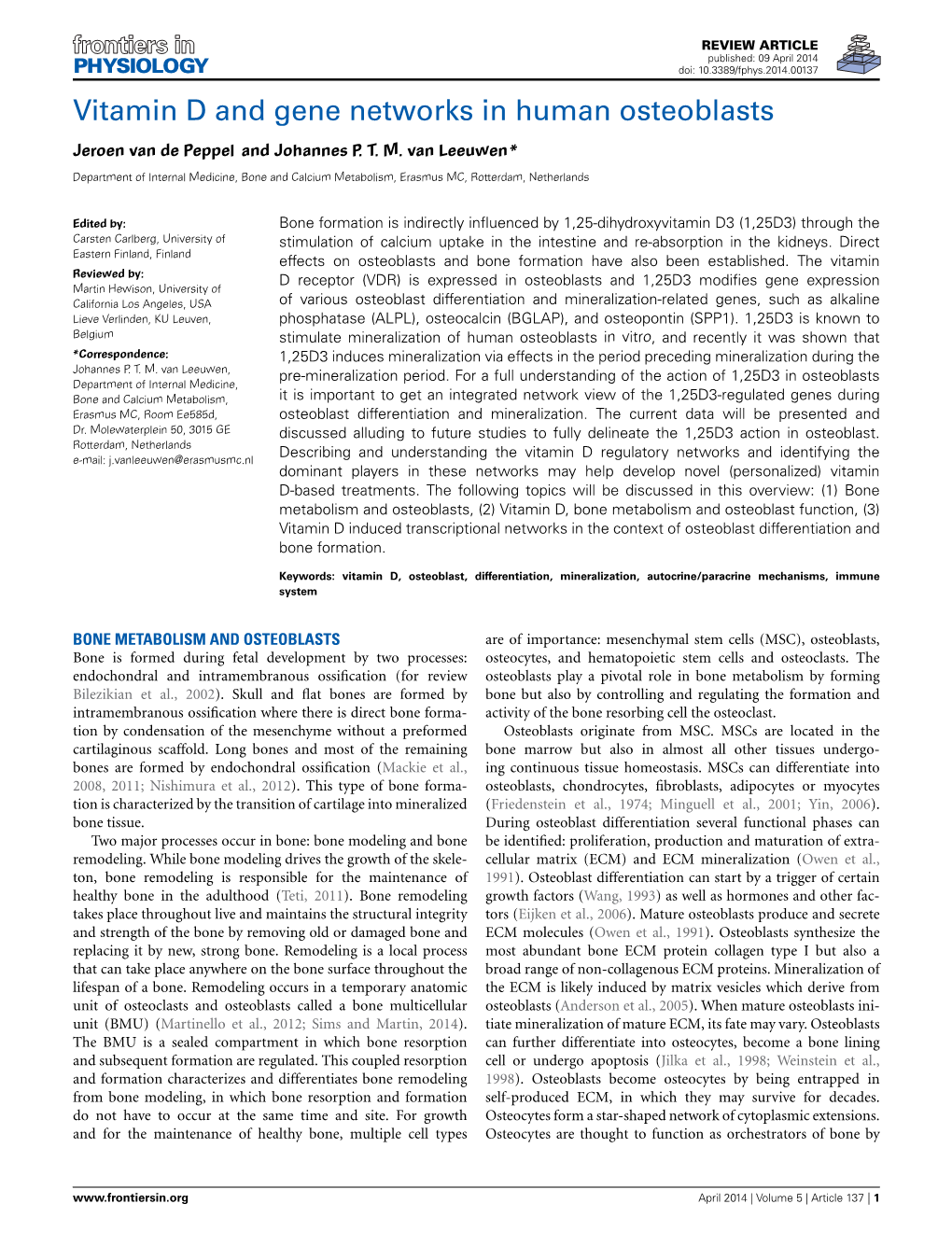 Vitamin D and Gene Networks in Human Osteoblasts