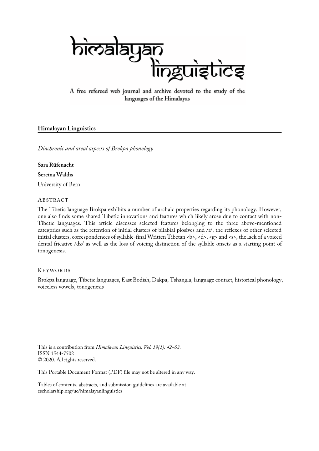 Himalayan Linguistics Diachronic and Areal Aspects of Brokpa Phonology