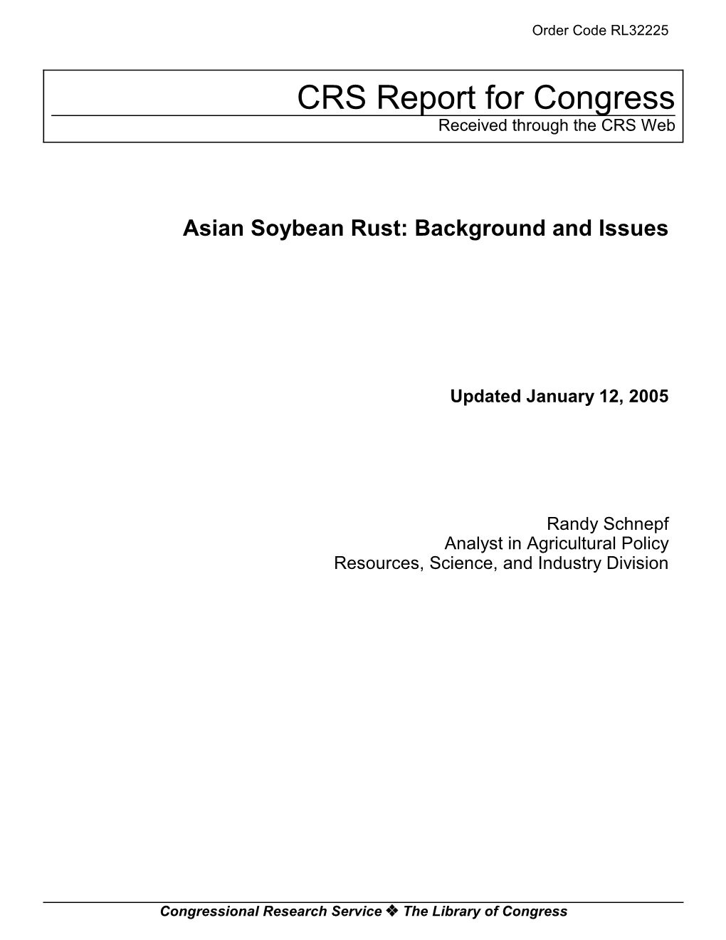 Asian Soybean Rust: Background and Issues