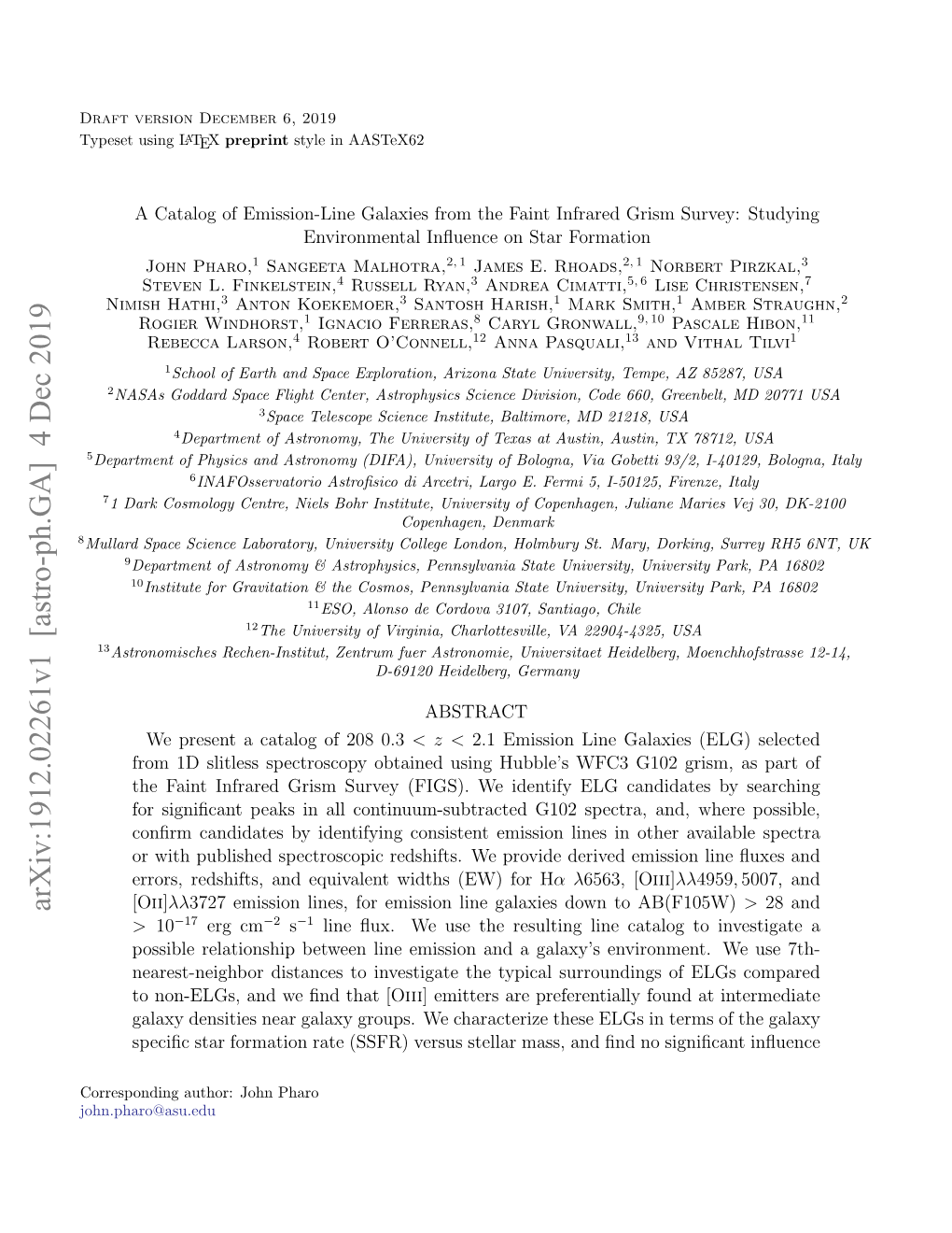 A Catalog of Emission-Line Galaxies from the Faint Infrared Grism Survey