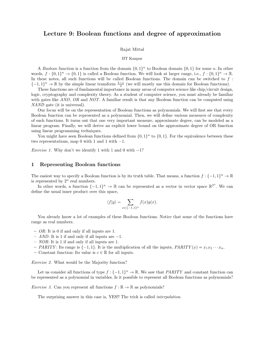 Boolean Functions and Degree of Approximation