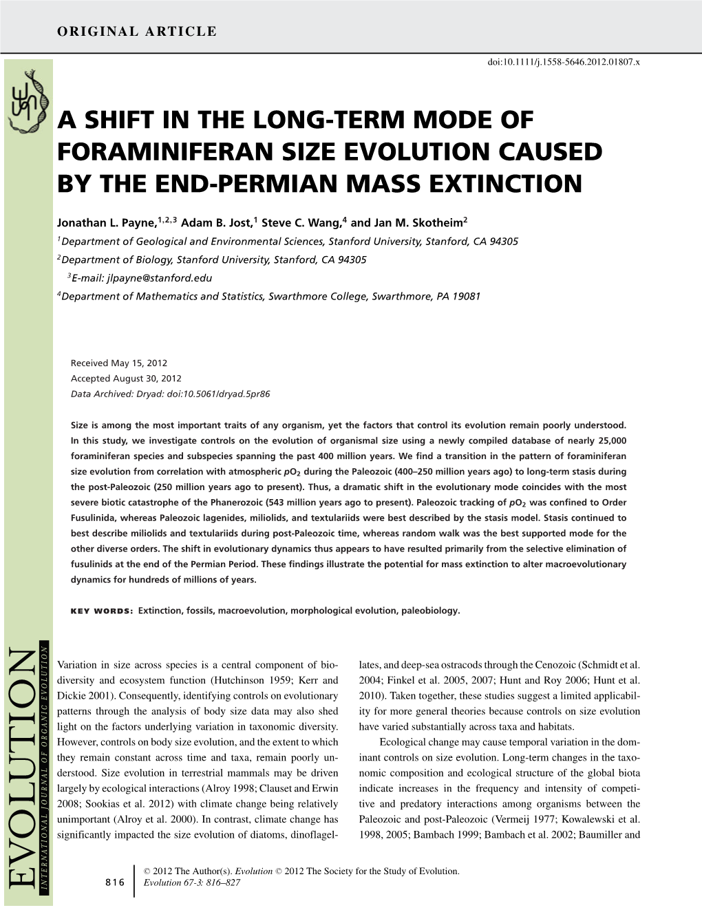 A Shift in the Longterm Mode of Foraminiferan Size