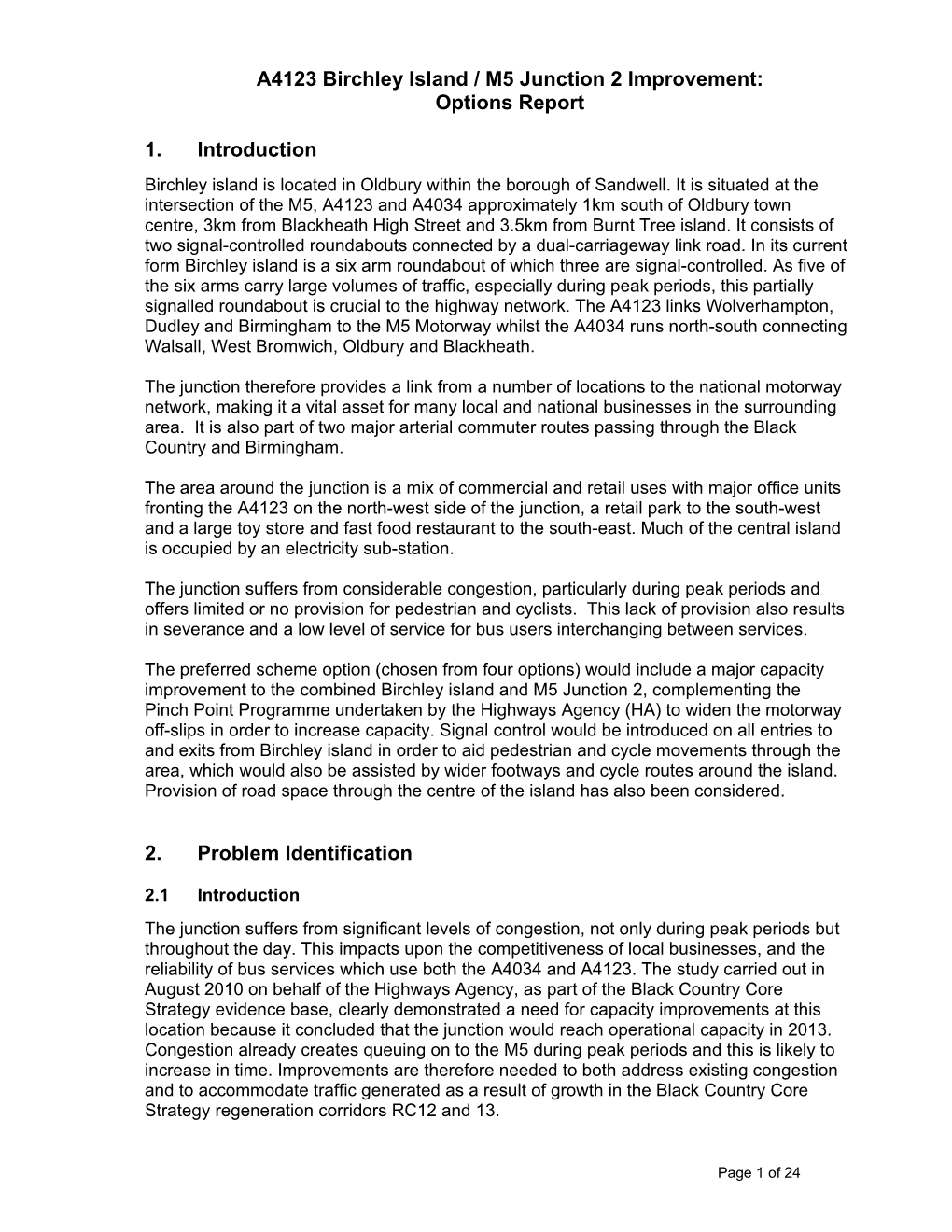 A4123 Birchley Island / M5 Junction 2 Improvement: Options Report