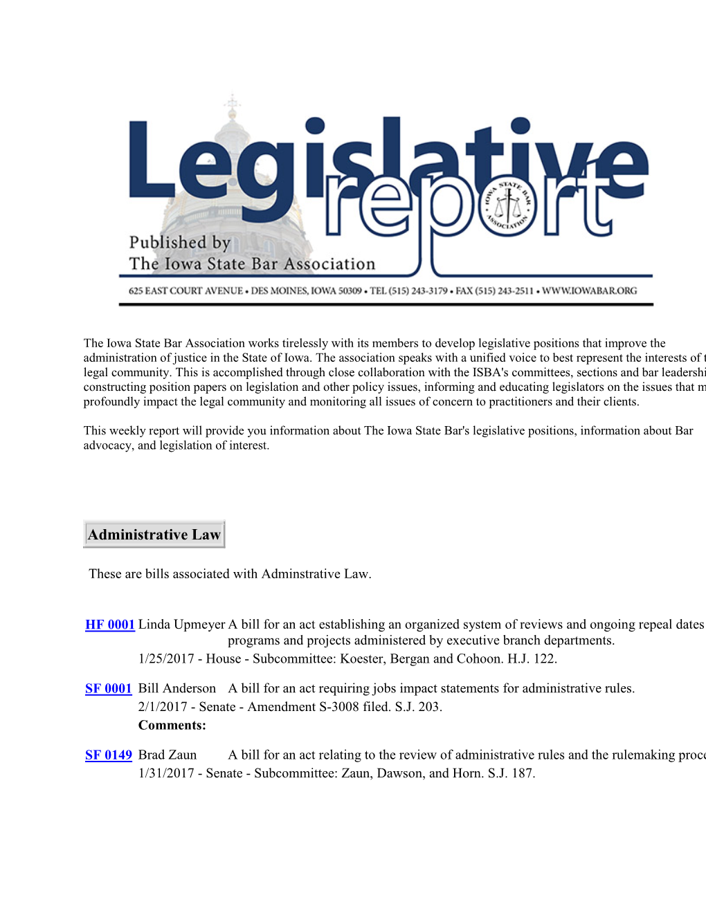 Legislative Report Page