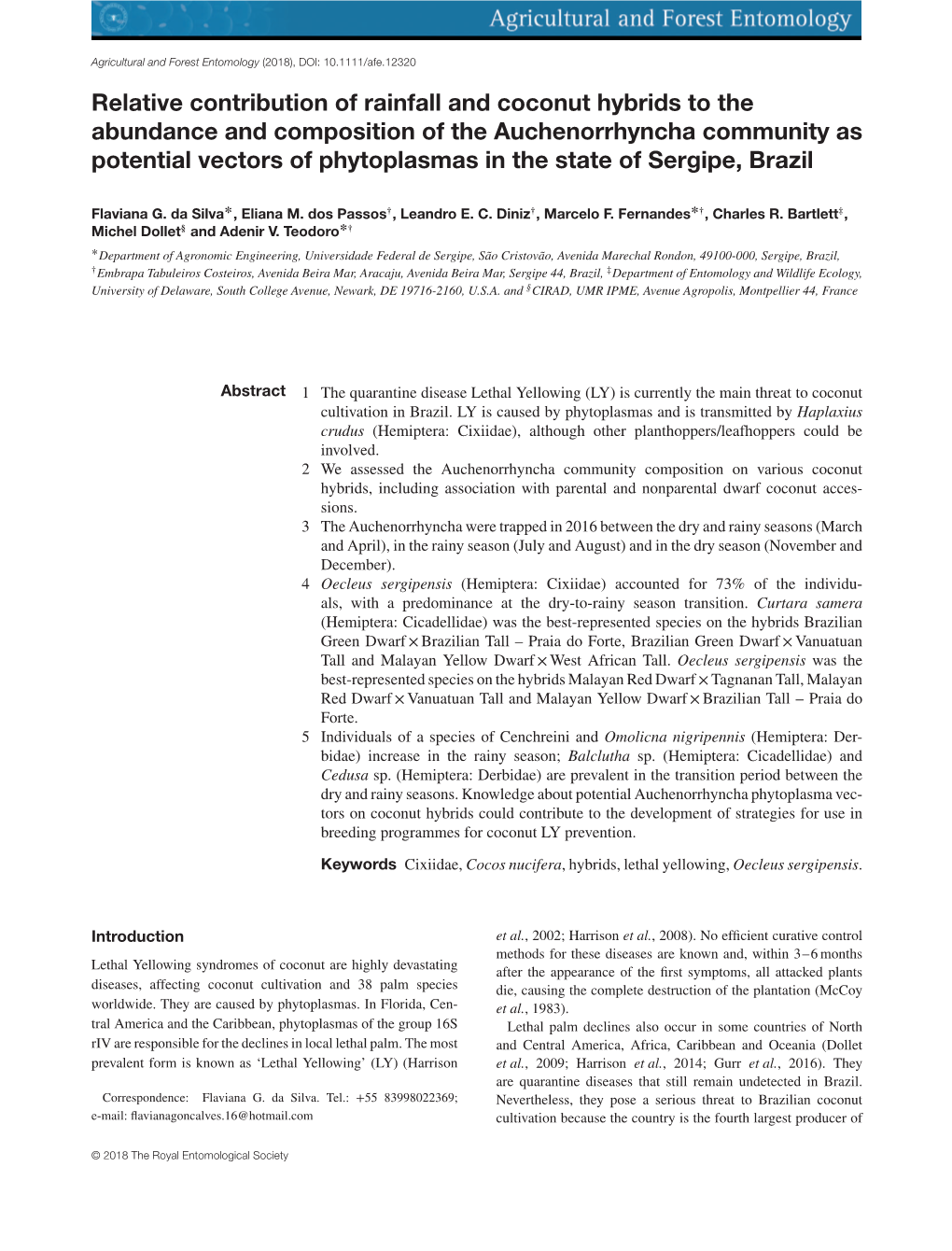 Relative Contribution of Rainfall and Coconut Hybrids to the Abundance and Composition of the Auchenorrhyncha Community As Poten