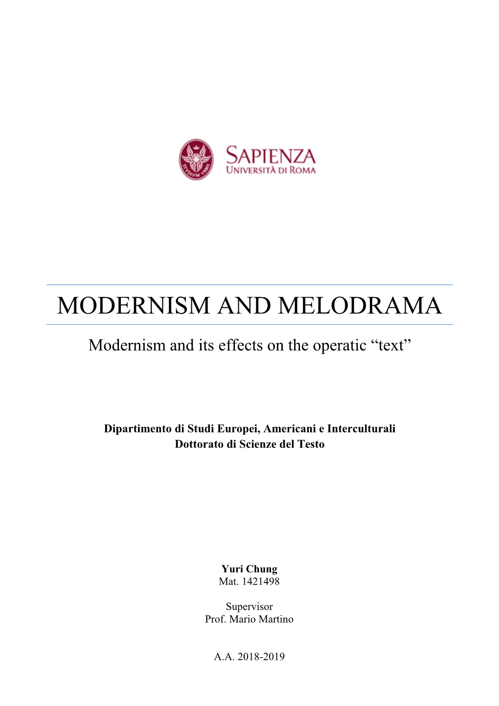 Modernism and Melodrama