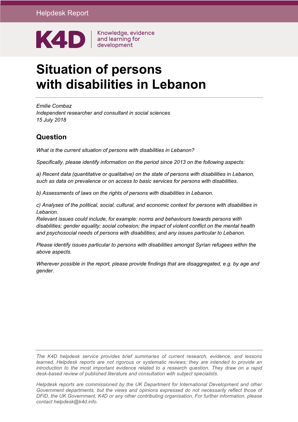 Situation of Persons with Disabilities in Lebanon