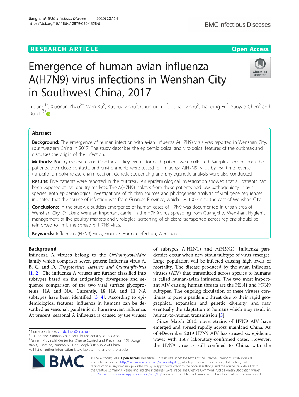 Emergence of Human Avian Influenza A(H7N9) Virus Infections In