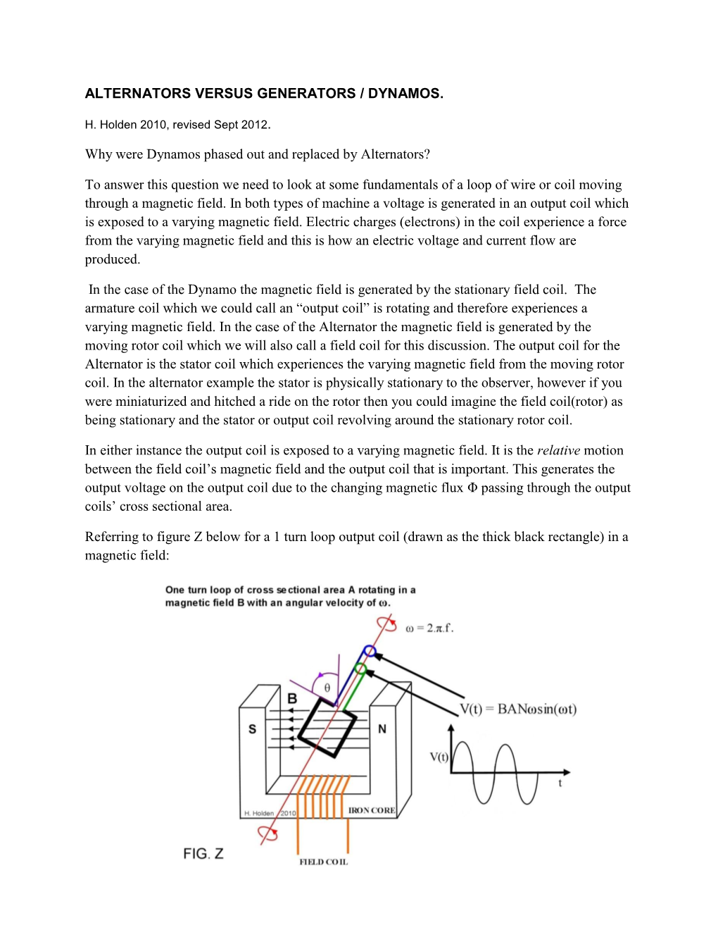 Alternators Versus Generators / Dynamos