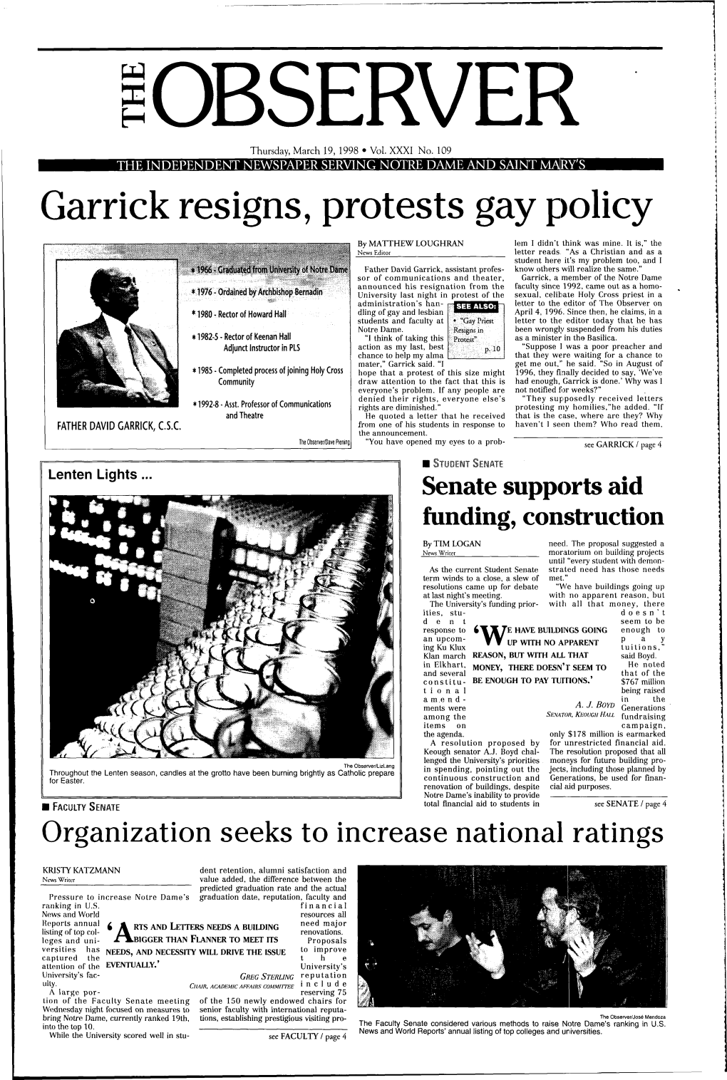 Garrick Resigns, Protests Gay Policy
