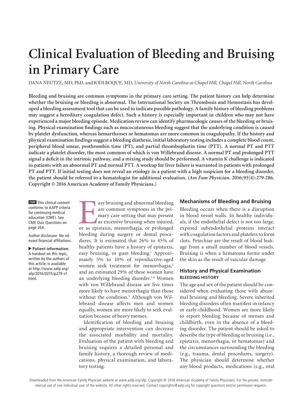 Clinical Evaluation of Bleeding and Bruising in Primary Care