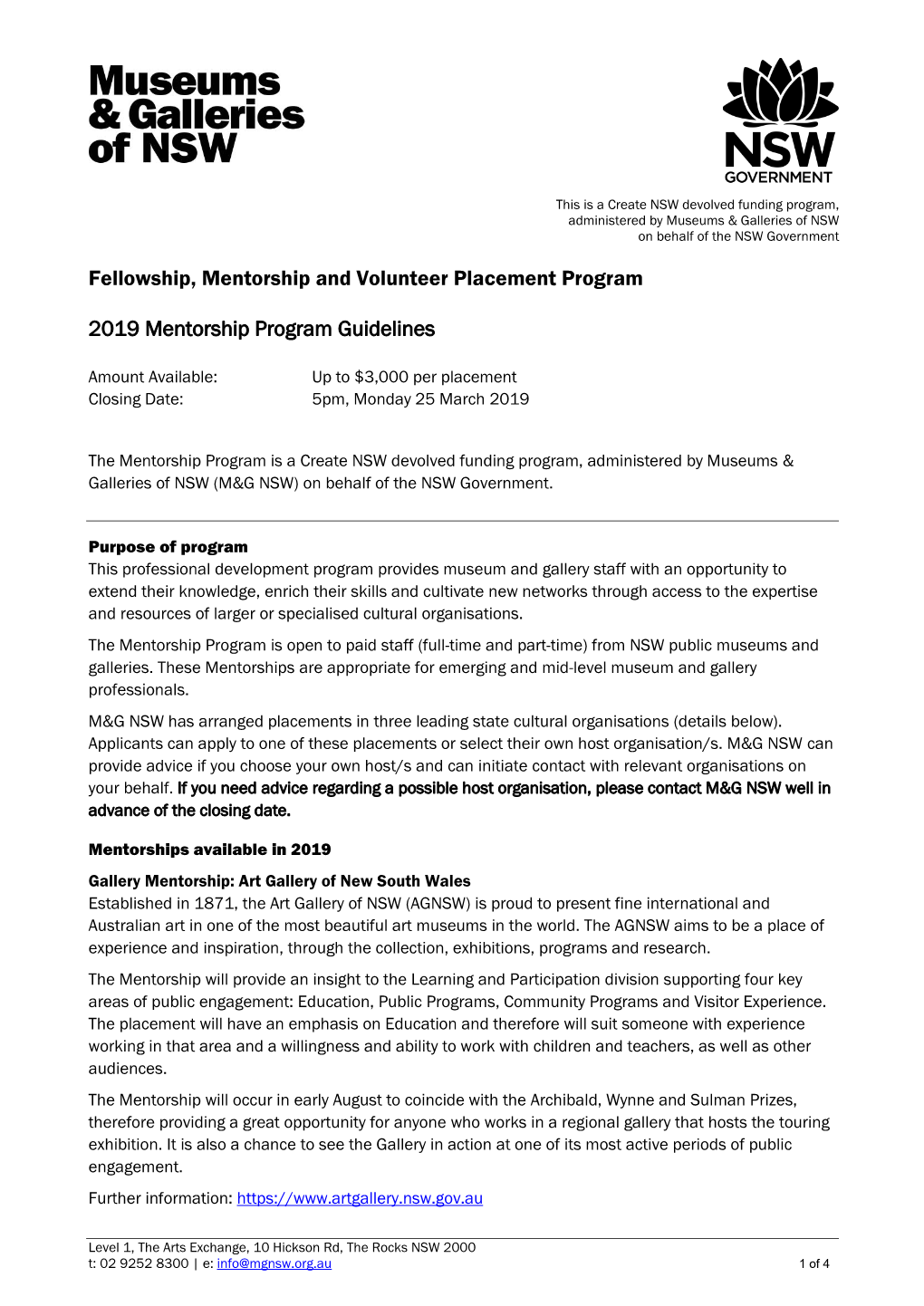 Fellowship, Mentorship and Volunteer Placement Program 2019 Mentorship Program Guidelines
