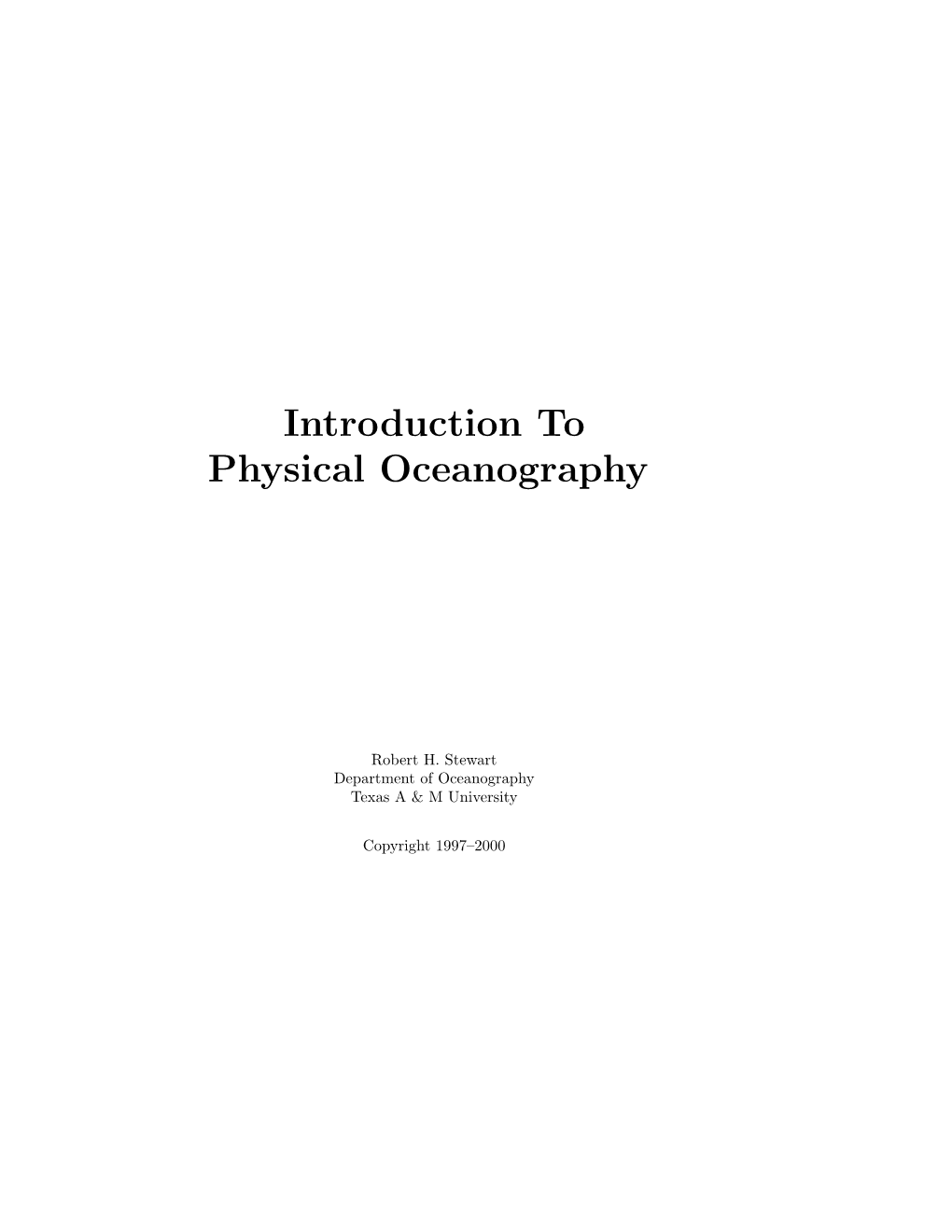 Introduction to Physical Oceanography