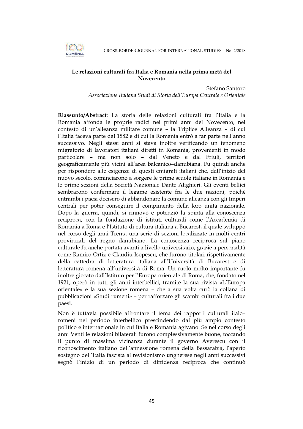 45 Le Relazioni Culturali Fra Italia E Romania Nella Prima Metà Del Novecento Stefano Santoro Associazione Italiana Studi Di St