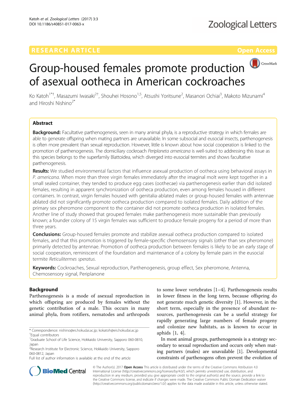 Group-Housed Females Promote Production of Asexual Ootheca In