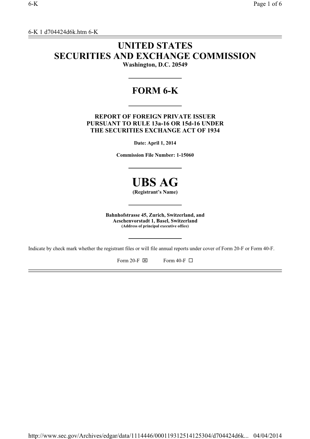 UBS AG (Registrant’S Name)