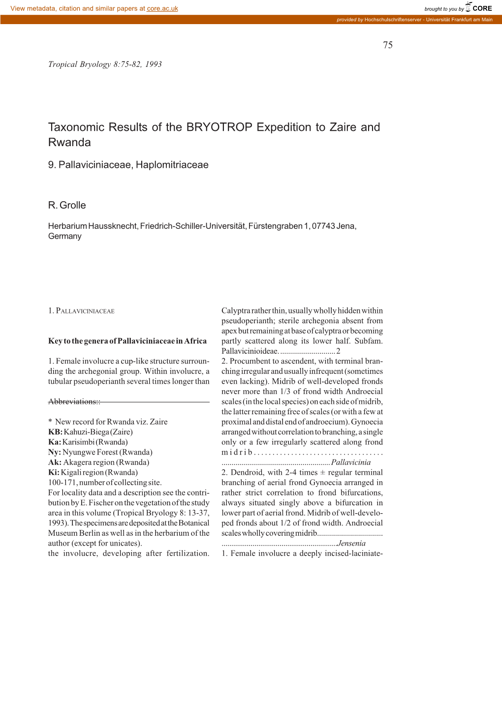 Taxonomic Results of the BRYOTROP Expedition to Zaire and Rwanda