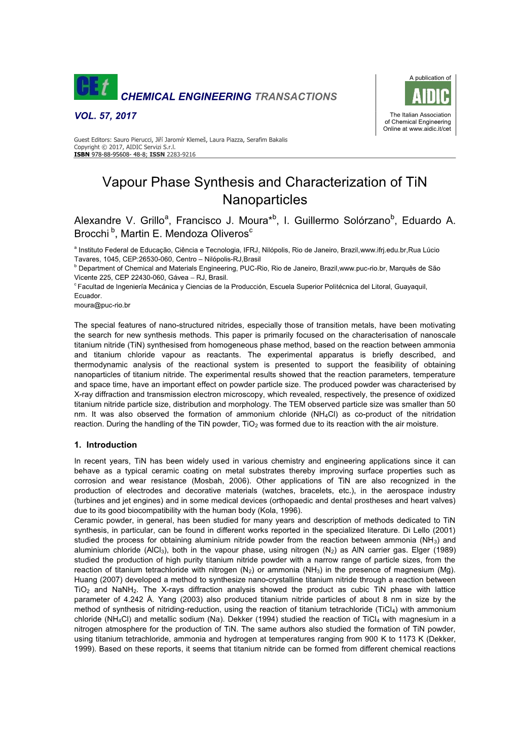 Vapour Phase Synthesis and Characterization of Tin Nanoparticles Alexandre V
