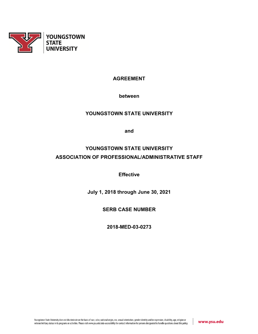 AGREEMENT Between YOUNGSTOWN STATE