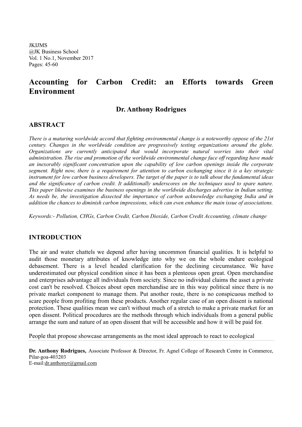 Accounting for Carbon Credit: an Efforts Towards Green Environment