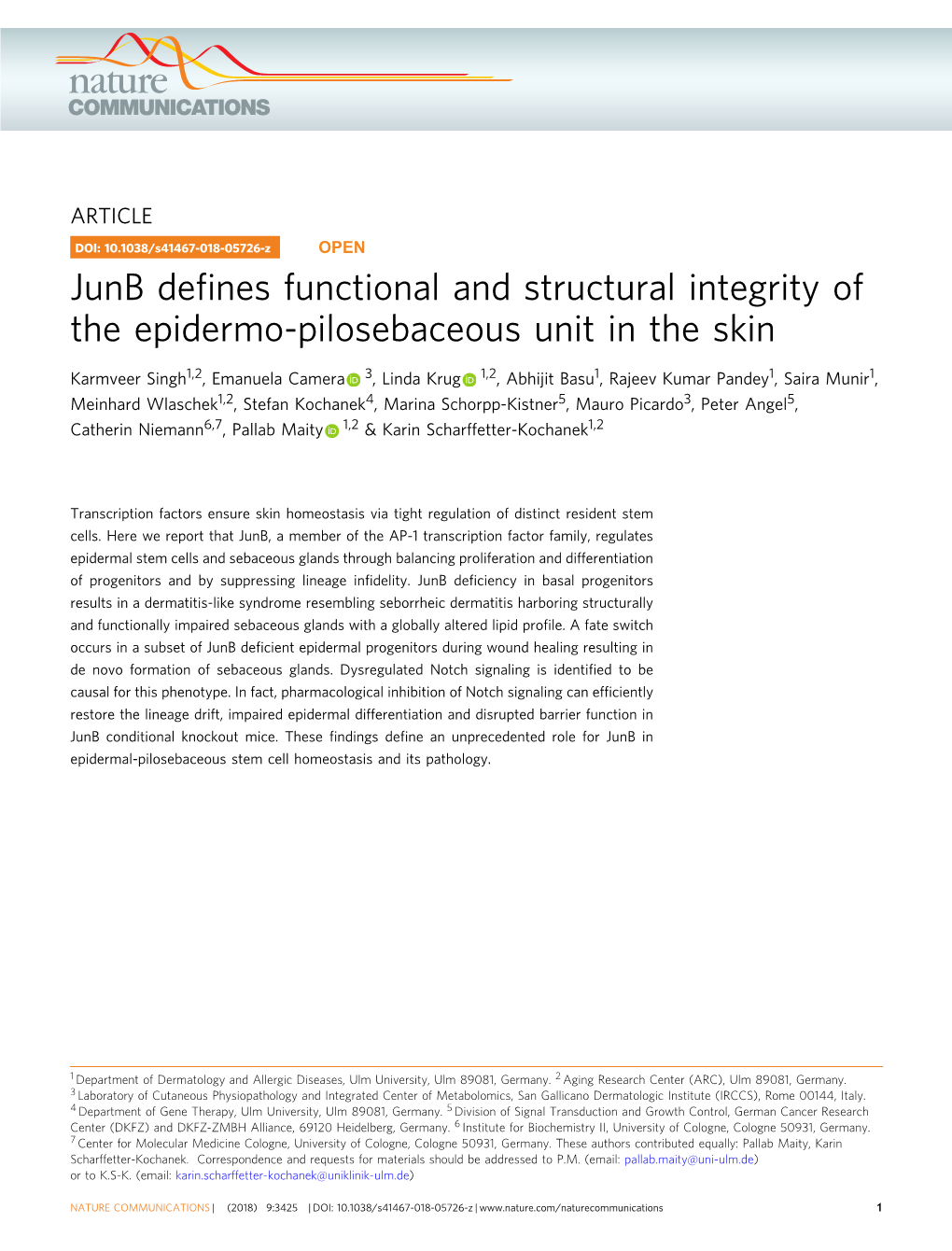 Junb Defines Functional and Structural Integrity of the Epidermo