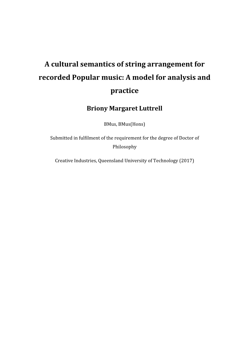 A Cultural Semantics of String Arrangement for Recorded Popular Music: a Model for Analysis and Practice