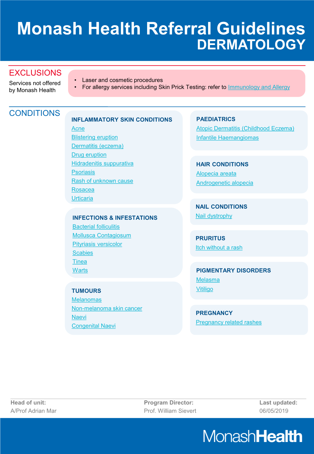 Monash Health Referral Guidelines | DERMATOLOGY INFLAMMATORY SKIN CONDITIONS