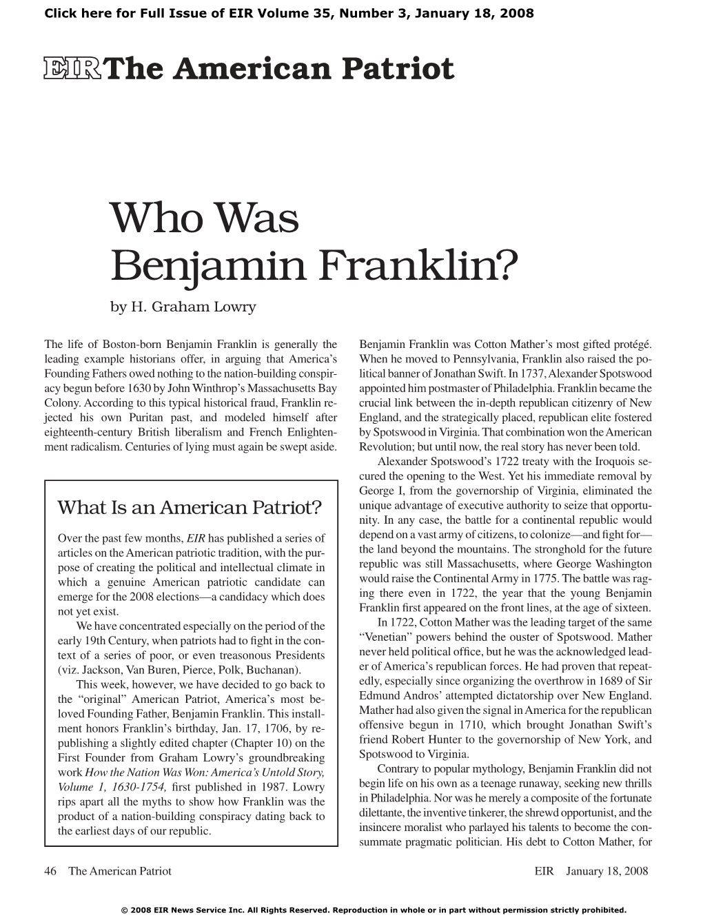 Who Was Benjamin Franklin? by H