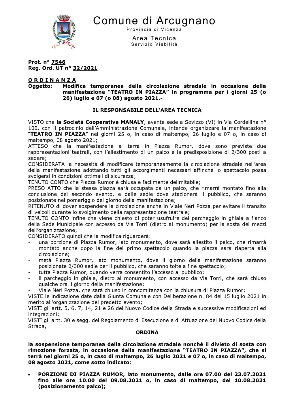 Comune Di Arcugnano Provincia Di Vicenza