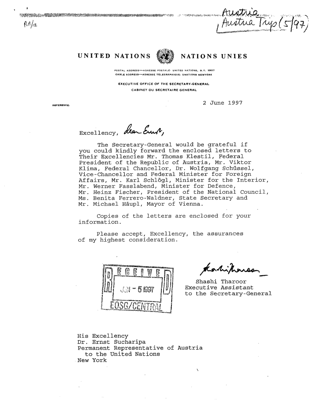 UNITED NATIONS NATIONS UNIES 2 June 1997 Excellency, The