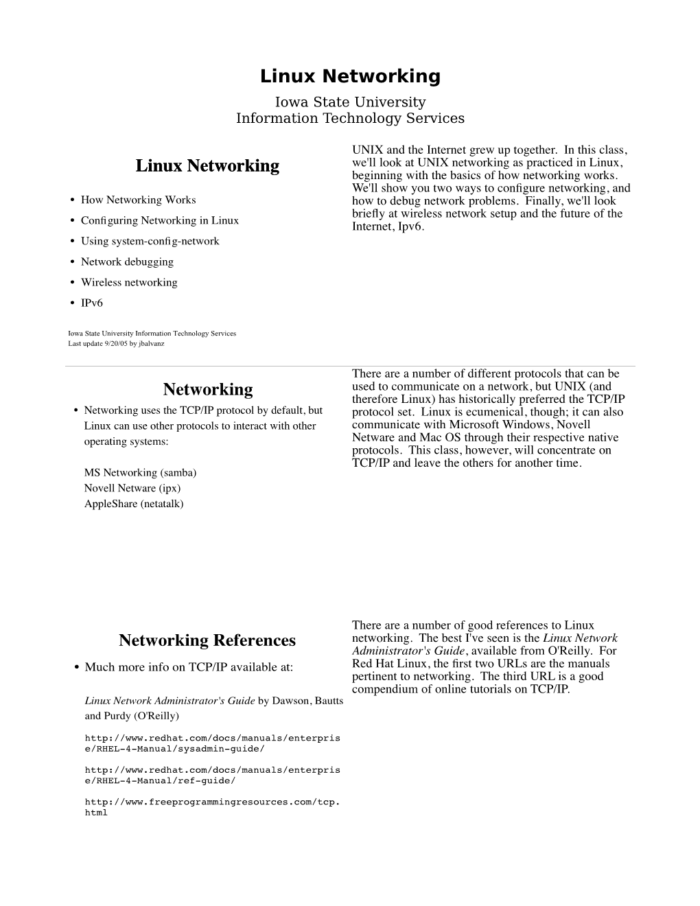 Linux Networking Iowa State University Information Technology Services