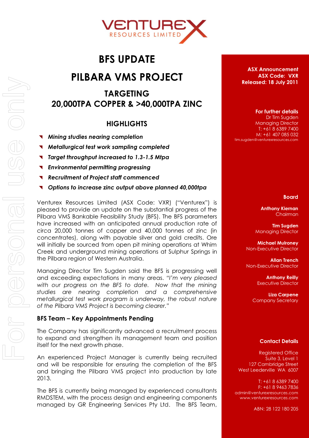 Bfs Update Pilbara Vms Project Targeting