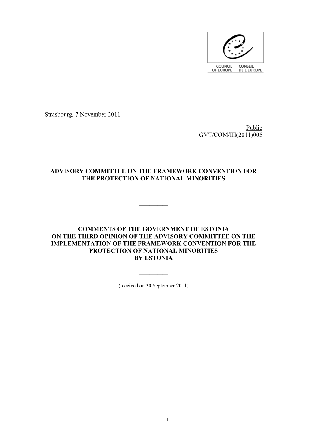 Commentaries of the Republic of Moldova on the Third Opinion on Moldova of the Advisory Committee on the Framework Convention