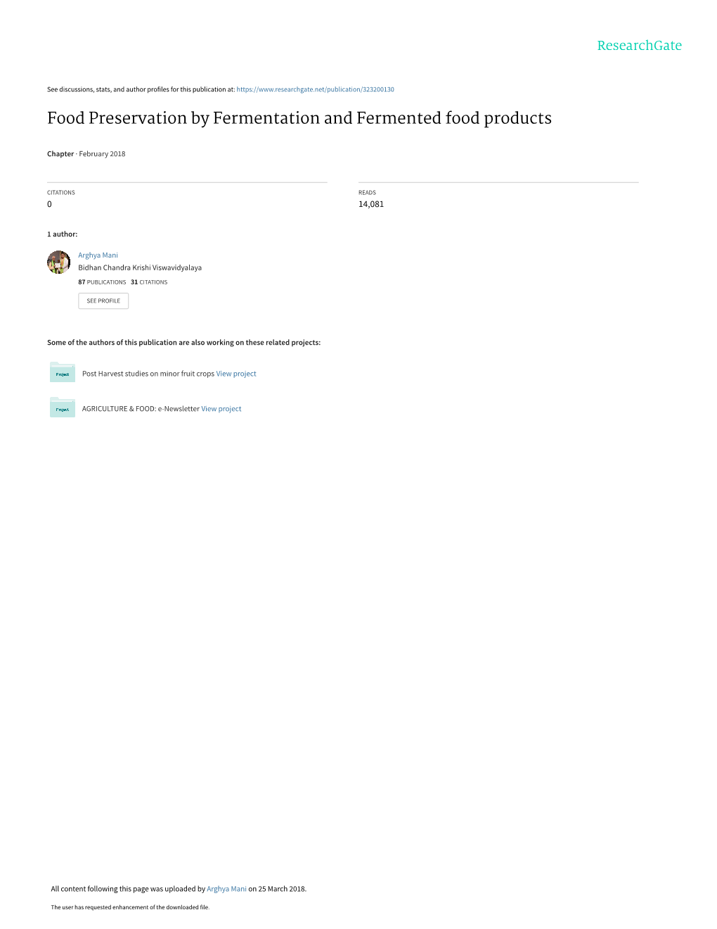 Food Preservation by Fermentation and Fermented Food Products