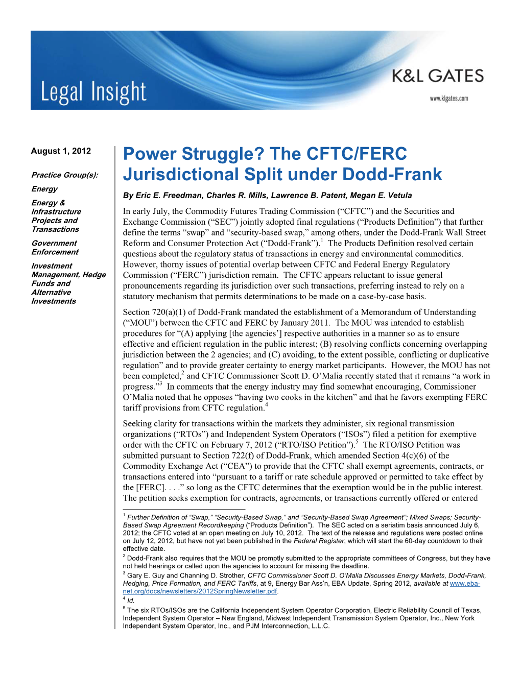Power Struggle? the CFTC/FERC Jurisdictional Split Under Dodd-Frank